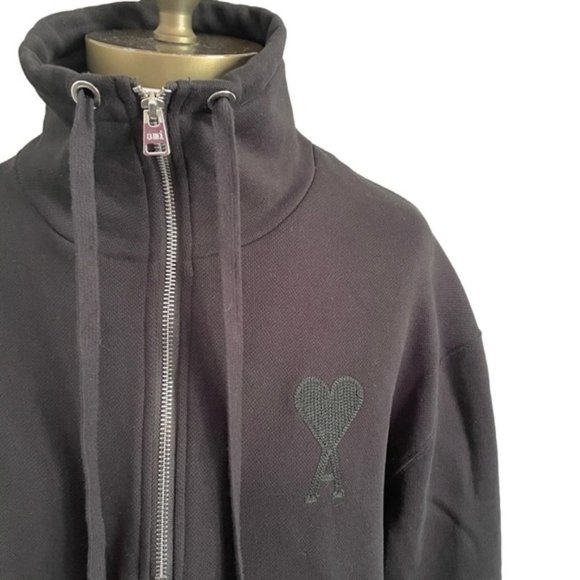 AMI Paris Black Ami De Coeur Half-Zip Sweatshirt - M 🇫🇷 - Picture 4 of 12
